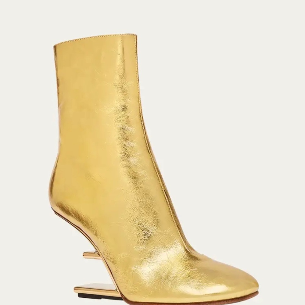 FENDI
Metallic Lambskin F-Heel Ankle Booties